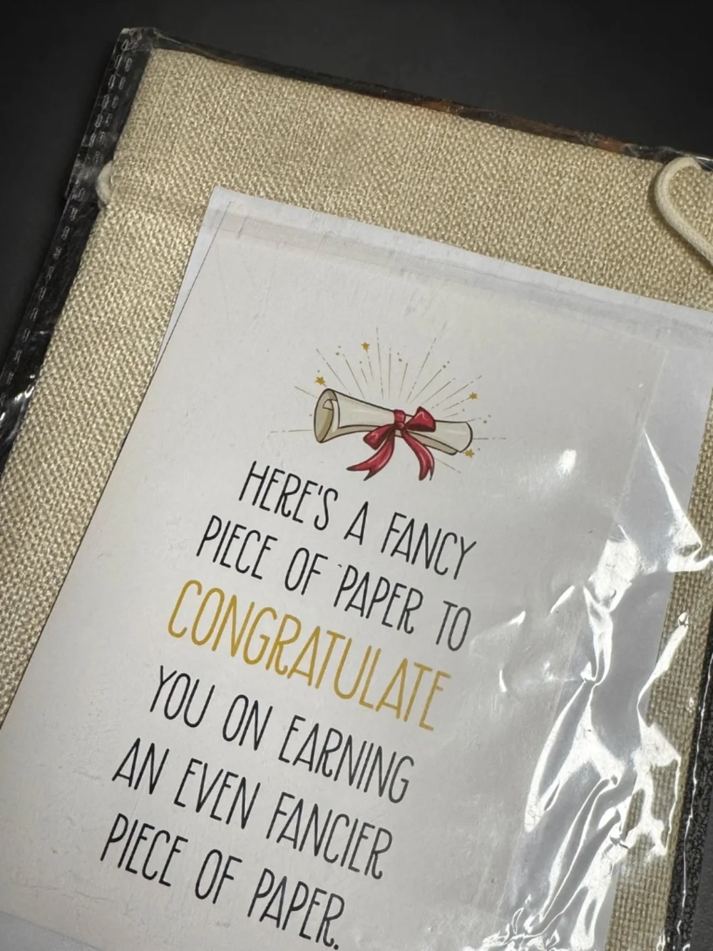 Graduation Linen Wine Bag Gift Set w Card & Envelope NIP